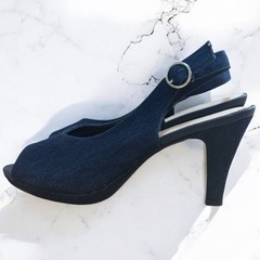 glacier パンプス ネイビー バックストラップ オープントゥ 23.5cmの画像