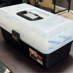 アイリスオーヤマ マイキット 幅37cm×奥行20cm×高さ18cm 工具収納 工具箱 ケース クリアブラック 万能ケース 収納ボックス ツールボックス DIY アウトドア キャンプ 小物入れ 2段式トレーの画像