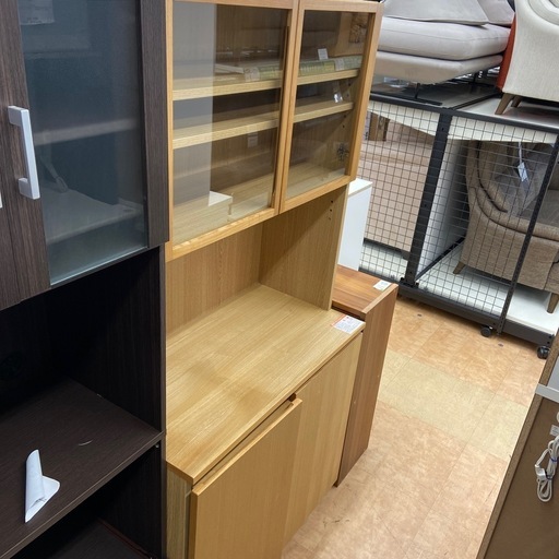 無印良品　レンジボード　2枚スライド扉　タモ材　ライトブラウン