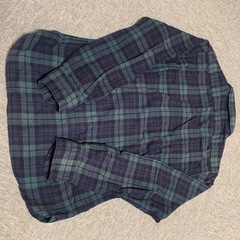 メンズMワイシャツ緑紺チェック柄の画像