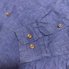 ユニクロメンズM麻100%シャツ青の画像
