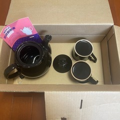 レトロな電気ポットセット　陶器　カップ2個　トレー付きの画像