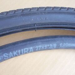 ママチャリ用 前後タイヤ＆チューブ 27インチ(27×1-3/8) パンク無し 中古 実働車から取り外し 少し難あり 予備チューブ1本付 シティサイクル等の画像