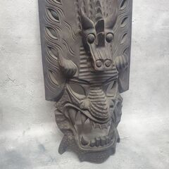 【木彫り お面】 魔除け インドネシア 店舗飾り 民族調 アジアン 自立＆壁掛けの画像