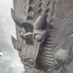 【木彫り お面】 魔除け インドネシア 店舗飾り 民族調 アジアン 自立＆壁掛けの画像