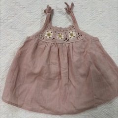 Petit main　ピンクの花刺繍サロペット　80サイズの画像
