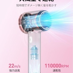 ★新品★　ドライヤー 大風量 速乾 温冷リズム 高濃度マイナスイオン ヘアサロン ピンクの画像