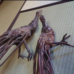 大正レトロ/明治レトロ/昭和レトロ /希少価値】天然木製品置物 孔雀 くじゃく 花台 当時物 四点セットの画像