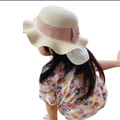 【新品】西松屋 ベビー麦わら帽子 ピンクりぼん 48cmの画像