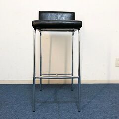 パブリックMC-132-3 カウンターチェア背座一体型 モダンスタイル美品 合成皮革ブラック 脚部/スチールクロームメッキ ハイチェアの画像