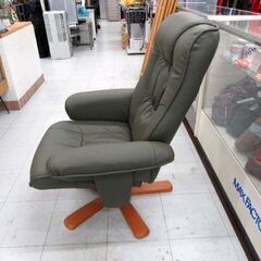 1人用ソファ 回転椅子 幅約78cm グリーン系 ハイバック 家具 1P 1人掛け ソファー 苫小牧西店 の画像
