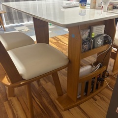 今月中なら10000円！ダイニングテーブルセット 4点 ベンチ 北欧風 伸長式 回転椅子 白 おしゃれの画像