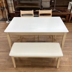 ジモティー限定価格！S183 ⭐ 幸家具会館 ダイニング4点セット ベンチタイプ 幅120cm USED 綺麗の画像