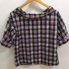【レイカズン】フリーサイズ  半袖トップス   シャツ  チェック柄   グレー  赤  青の画像