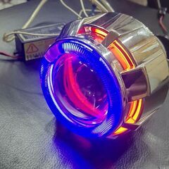 ★HID イカリング プロジェクターユニット H4 H8 H11台座 LEDインバーター HIDバーナー付(シグナス アドレス PCX マジェスティ アクシス BW'S リード等に♪の画像