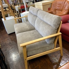 🌳展示品🌳3Pソファ 木肘ソファ ライトブラウン🛋️ポケットコイル 天然木 北欧 3人掛け NO.2356F の画像