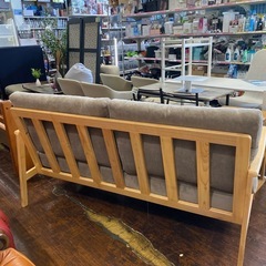 🌳展示品🌳3Pソファ 木肘ソファ ライトブラウン🛋️ポケットコイル 天然木 北欧 3人掛け NO.2356F の画像