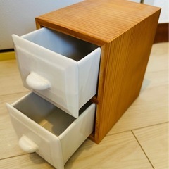 【キャトルセゾン】2段キャニスター　木製外枠　陶器製引き出し　ホワイト　ナチュラル　コンパクト　キッチン　収納の画像