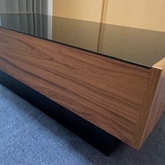 ローテーブル ガラステーブル センターテーブル リビングテーブル ガラス 収納付き 引き出し 木目調 の画像