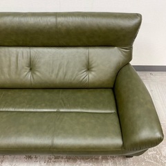 《月末限定！》ジモティー見た！で10%OFF【3人掛けソファ】馬場家具  インターリバックス フリード ソファ 本皮 ソファ  : グリーンの画像