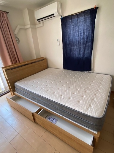 NITORI ダブルベッドフレーム KAITO3＋無料マットレス付き／¥10,000（交渉可）／7月29日まで引取り希望【あきる野市】