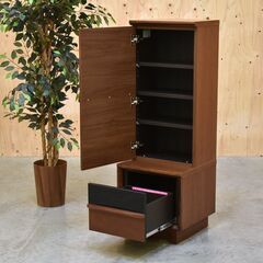 ≪yt1982ジ≫ Meuble/モーブル ブルーノII(WN) 45キャビネット 幅45cm チェスト/サイドボード/ブラウン/ウォールナット色/中古家具/宮城県仙台市 70716-08の画像