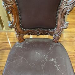 家具　椅子　アンティークチェア　木製　本革　猫足　レザーの画像
