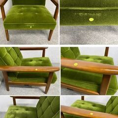 karimoku/カリモク60 Kチェア1シーター/オットマン セット モケットグリーン ラバートリー アームトップ ブナ 中古家具 店頭引取歓迎 R9841の画像