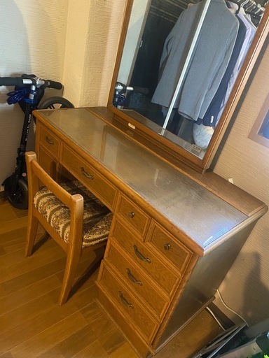村上開明堂木製ドレッサー(スツール付き)鏡台メイク台化粧台化粧机