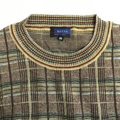 イタリア製★ボット/BOTTO★Vネック/長袖/3Dニットセーター【メンズM/茶系/brown/コットン】Tops/Vintage◆zBH583の画像