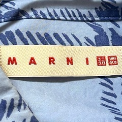 コラボ商品 UNIQLO×MARNI オーバーサイズプリントシャツ メンズ S チェック柄 ボタンダウン ブルー 青の画像