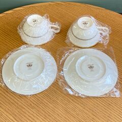 店頭引き渡し 未使用 Noritake YOSHINO ノリタケ ヨシノ ティーカップ ソーサー 2客セット グリーン ピンクの画像