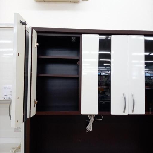 リユースのサカイ太田店★ジモティ割あり★ 松田家具 レンジボード ホワイト✕ダークブラウン H198×D45×W117.5 クリーニング済み OJ10247