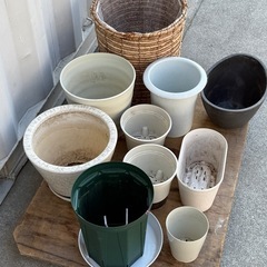 無料で！植木鉢全部まとめて◇陶器製1個◇プラスチック製7個◇木製1個◇差し上げます！の画像