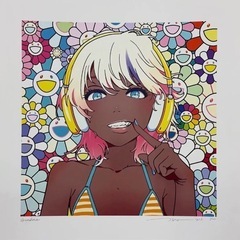 村上隆×Mebae smile 02 ブルー
ヘアー　ピンクヘッドホン　版画の画像