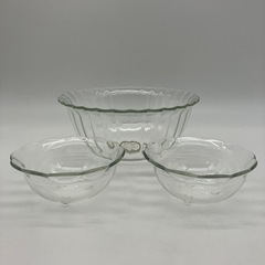 stp-3314　未使用品　パイレックス　ガラス容器　3点セット　ボウル　ミニボウル　耐熱　ガラス　食器　PYREX 硝子　盛り皿　取り皿　洋食器　岩城　iwakiの画像
