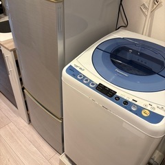 冷蔵庫、洗濯機、シングルベッドの3点セットの画像