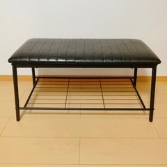 ヴィンテージ風レザーベンチ（下収納付き）の画像
