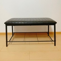 ヴィンテージ風レザーベンチ（下収納付き）の画像