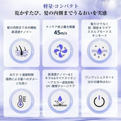 ドライヤー ヘアドライヤー 高速ドライヤー 速乾 大風量 8億マイナスイオンの画像