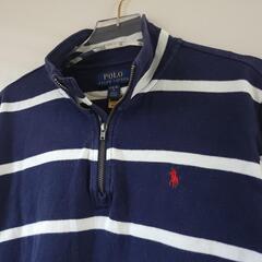 POLO RALPH LAUREN ボーダーハーフジップトレーナー ネイビー Lの画像