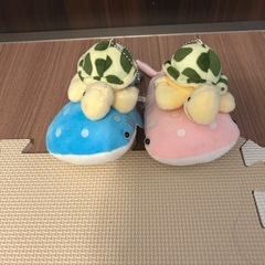 沖縄旅行のジンベイザメ、カメのぬいぐるみの画像
