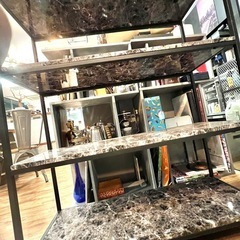 高級　大理石調　ブラック　シェルフ　棚　ラックの画像