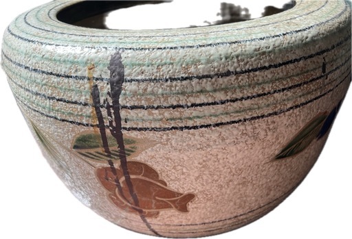 花柄陶器植木鉢 金魚鉢　メダカ鉢　中型