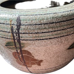 花柄陶器植木鉢 金魚鉢　メダカ鉢　中型の画像