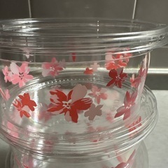 桜花柄プラスチックケースフタ付き3個セットの画像
