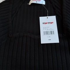 【新品】リブニット セーター 薄手 ブラック 伸縮 半袖 無地 シンプル 重ね着 リブの画像