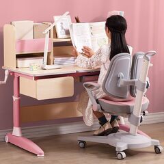 子供用 昇降式勉強机セット 天板の角度調整 多機能 木製 学習机 デスク＆チェアセット 高さ・角度調節可能の画像