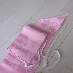 ピンク花柄 半幅帯 サテン風生地　夏祭り　浴衣用作り帯　付け帯の画像