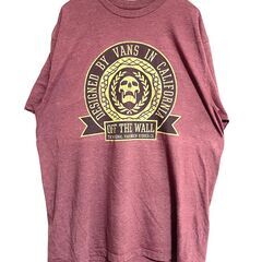 【L】VANS スカルデザイン Tシャツ バーガンディ ヴァンズ バンズ 古着TEEの画像